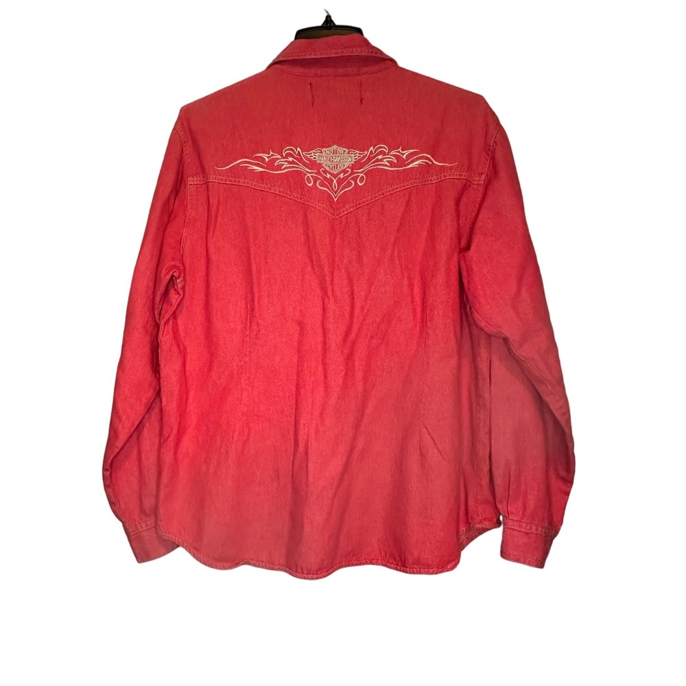 Harley Davidson Vintage size Large Cotton Embroidered Back Button Up Shirt